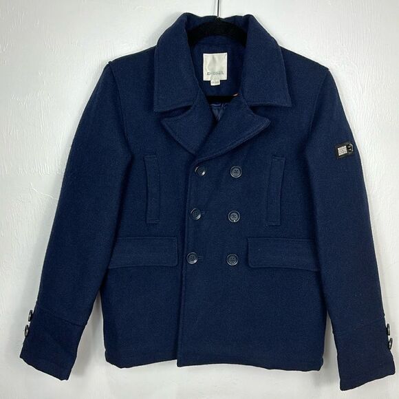 Diesel Dark Blue Double Breasted Mixed Media Winter Jacket Size 14/16 - Picture 1 of 13